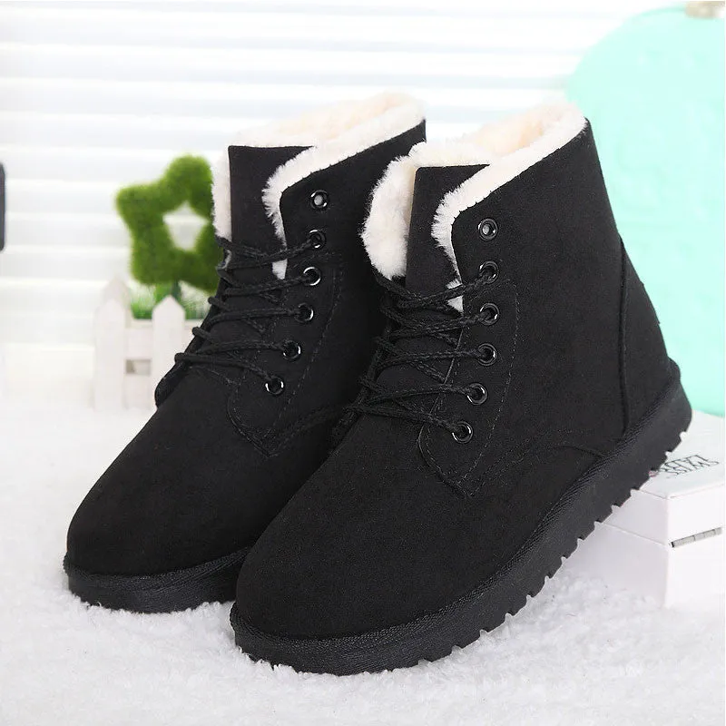 Women Boots Snow Warm Winter Boots Lace Up Fur Ankle Boots Ladies Winter Shoes Black NM01