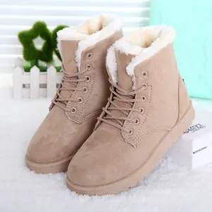 Women Boots Snow Warm Winter Boots Lace Up Fur Ankle Boots Ladies Winter Shoes Black NM01