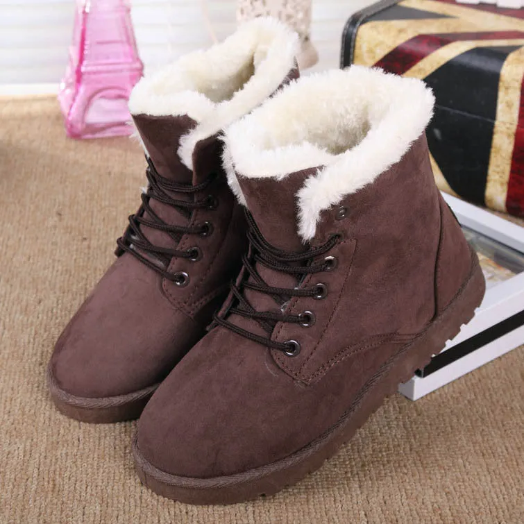 Women Boots Snow Warm Winter Boots Lace Up Fur Ankle Boots Ladies Winter Shoes Black NM01