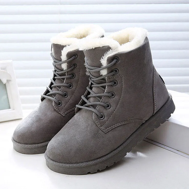 Women Boots Snow Warm Winter Boots Lace Up Fur Ankle Boots Ladies Winter Shoes Black NM01