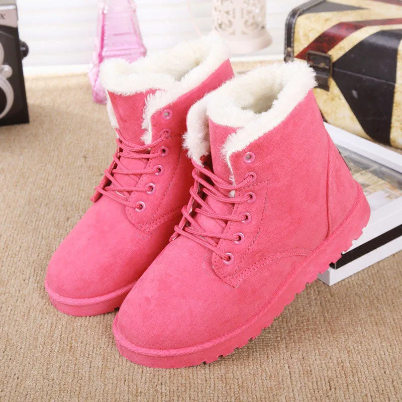 Women Boots Snow Warm Winter Boots Lace Up Fur Ankle Boots Ladies Winter Shoes Black NM01