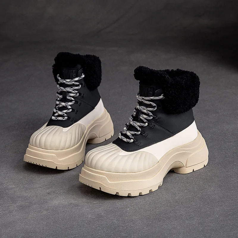 Women Fashion Leather Chunky Platform Snow Boots