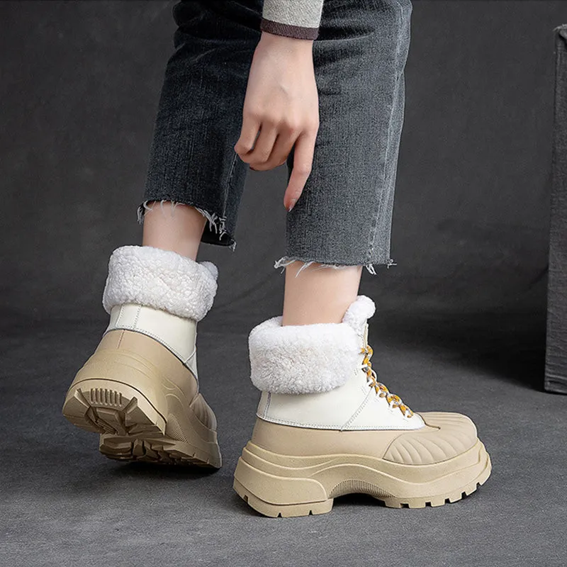 Women Fashion Leather Chunky Platform Snow Boots