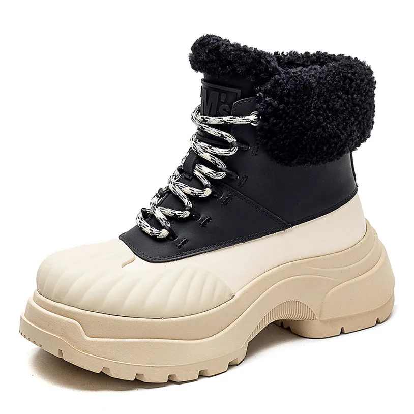 Women Fashion Leather Chunky Platform Snow Boots