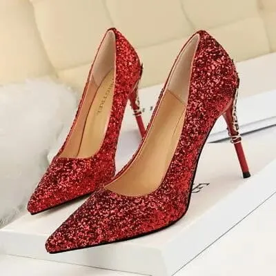 Women Pumps Bling High Heels Women Pumps Glitter High Heel Shoes Woman Sexy Wedding Shoes Big Tree Shoes