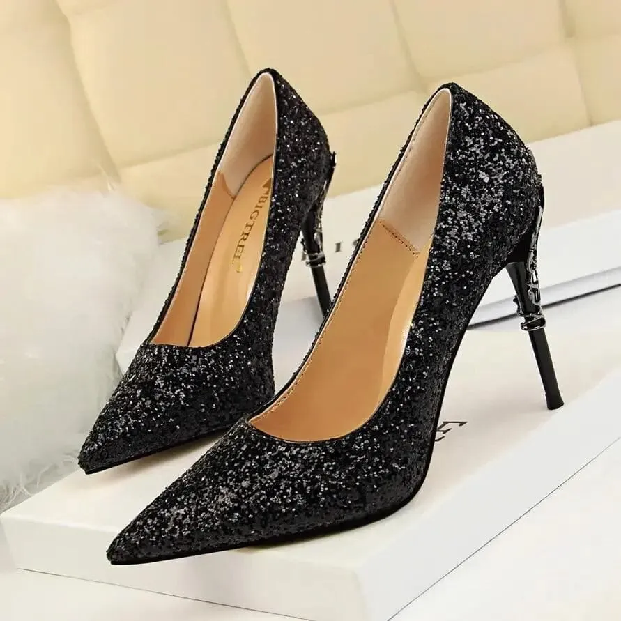 Women Pumps Bling High Heels Women Pumps Glitter High Heel Shoes Woman Sexy Wedding Shoes Big Tree Shoes