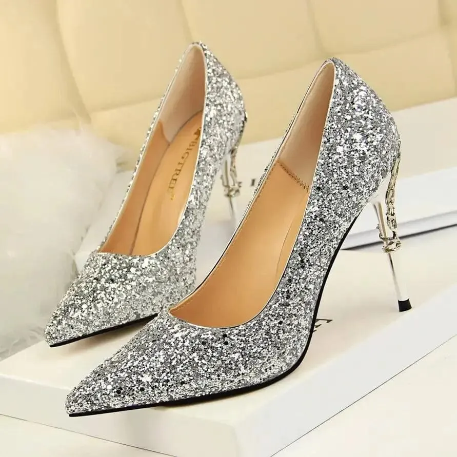 Women Pumps Bling High Heels Women Pumps Glitter High Heel Shoes Woman Sexy Wedding Shoes Big Tree Shoes