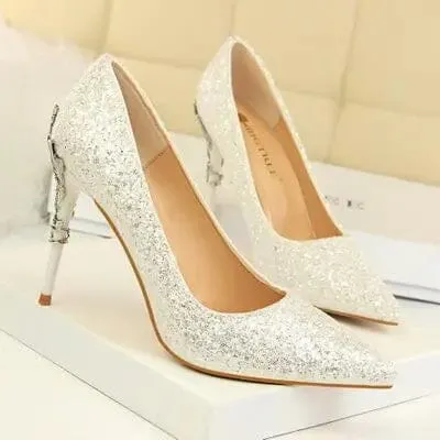 Women Pumps Bling High Heels Women Pumps Glitter High Heel Shoes Woman Sexy Wedding Shoes Big Tree Shoes