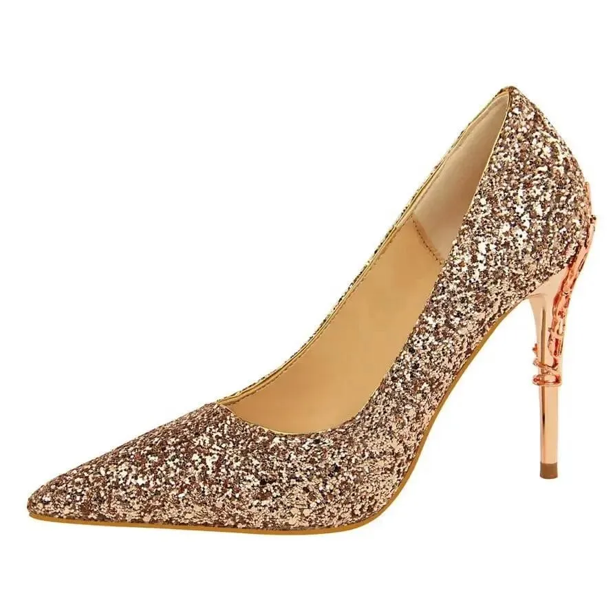Women Pumps Bling High Heels Women Pumps Glitter High Heel Shoes Woman Sexy Wedding Shoes Big Tree Shoes