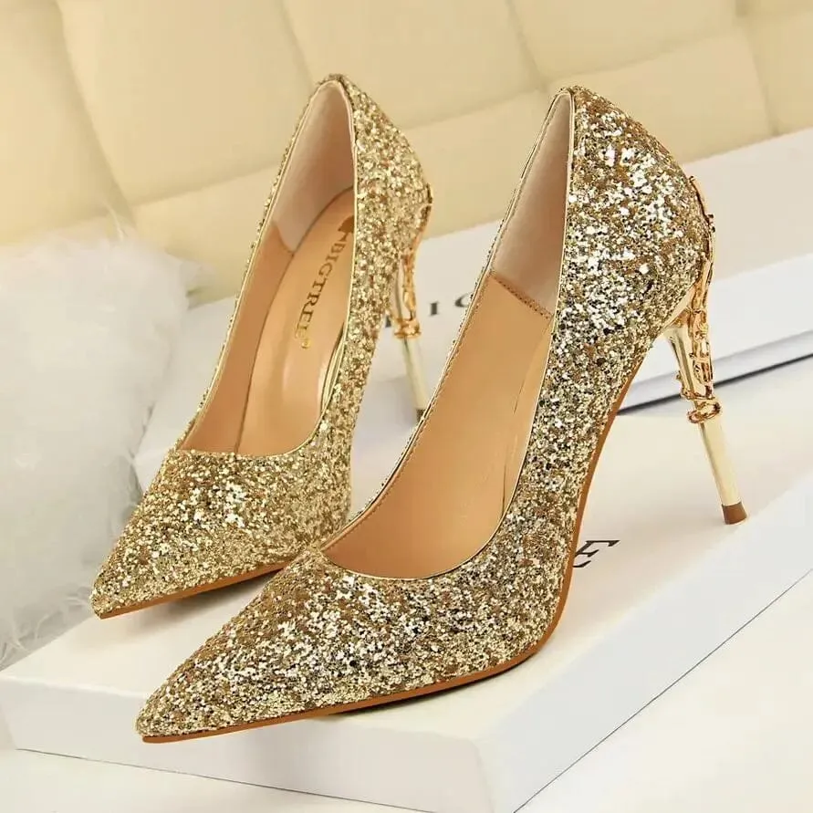 Women Pumps Bling High Heels Women Pumps Glitter High Heel Shoes Woman Sexy Wedding Shoes Big Tree Shoes