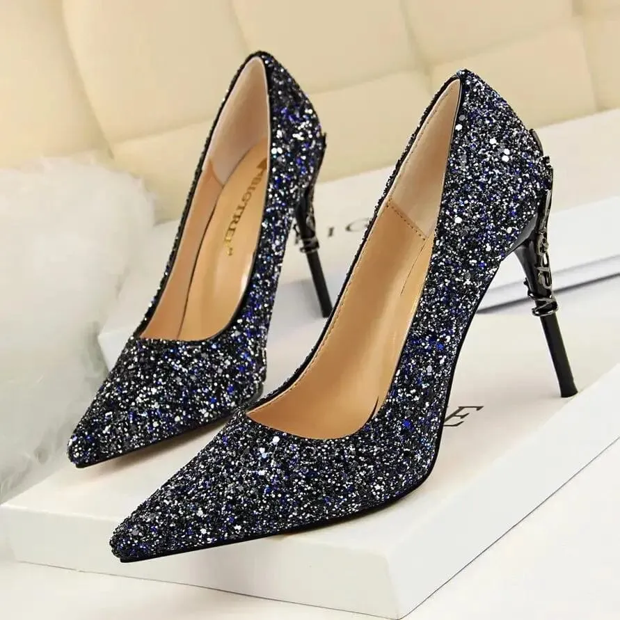 Women Pumps Bling High Heels Women Pumps Glitter High Heel Shoes Woman Sexy Wedding Shoes Big Tree Shoes