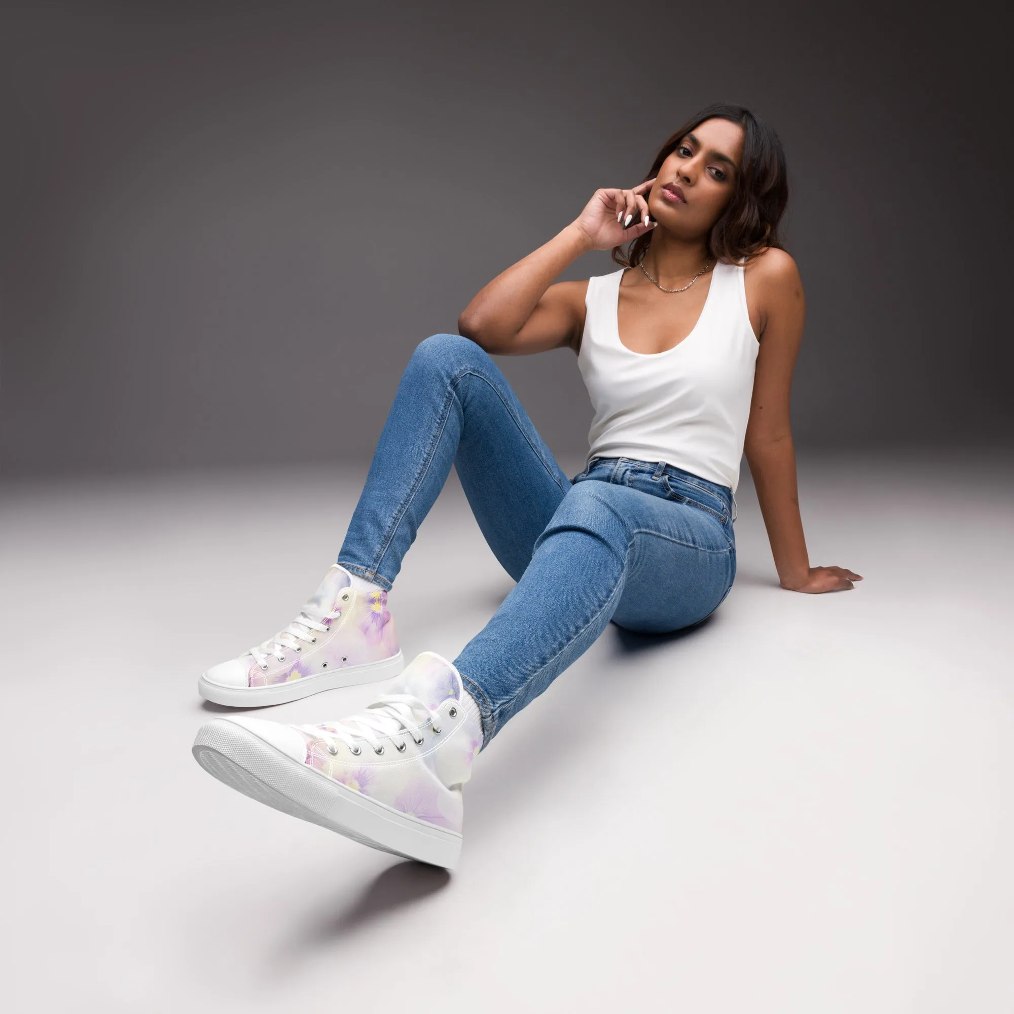 Women’s high top canvas shoes  | Violet Flowers Background | print your demand