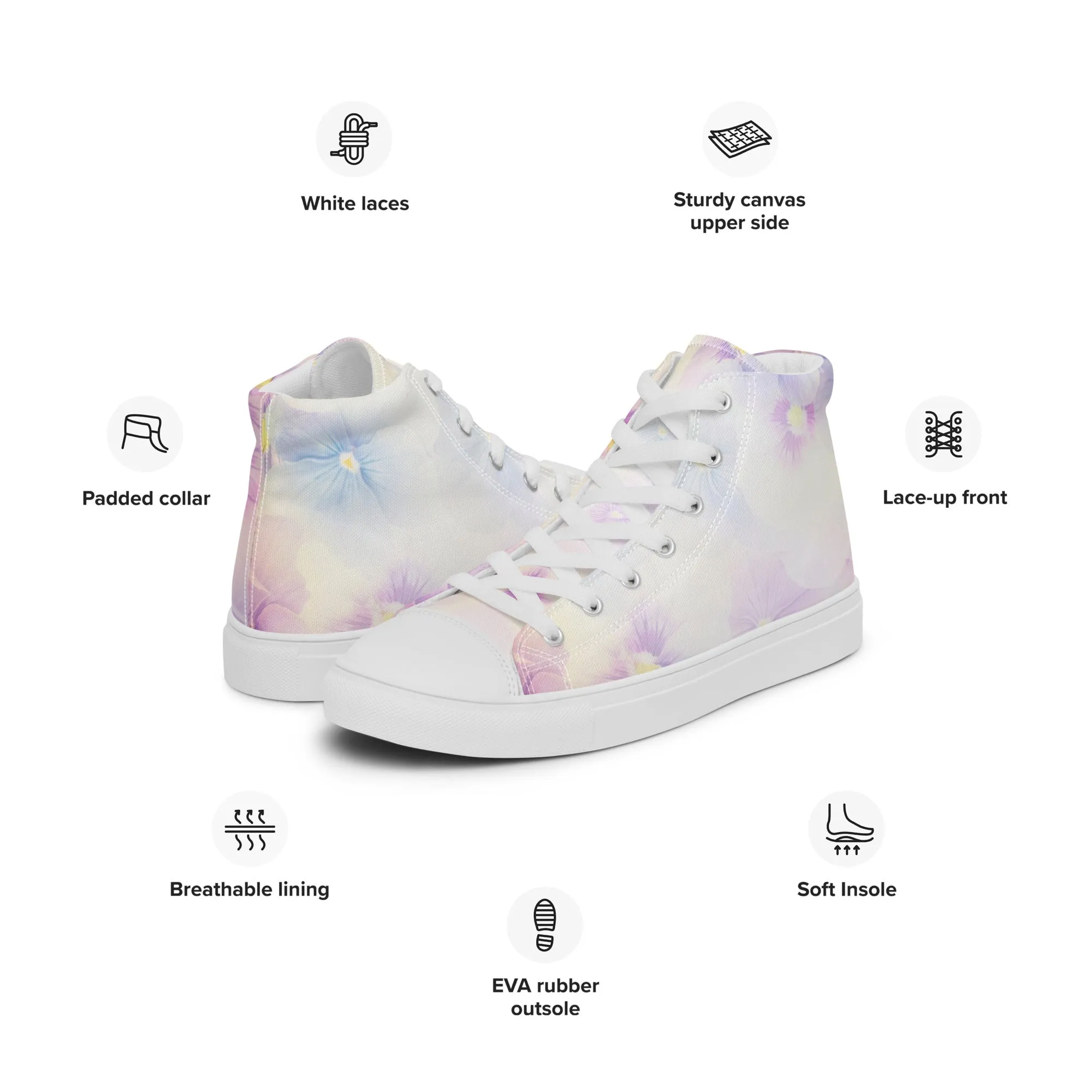 Women’s high top canvas shoes  | Violet Flowers Background | print your demand