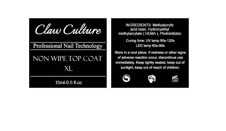 XL GEL POLISH TOP COAT - NON WIPE HIGH SHINE CLAW CULTURE