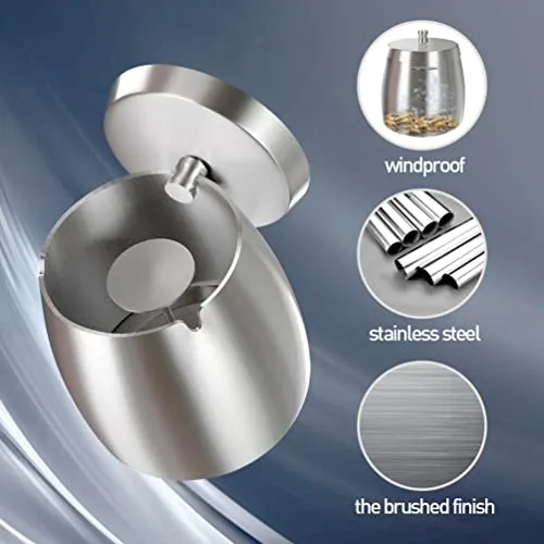 XL Outdoor Ashtray With Lid Ashtrays For Cigarettes and Cigar Smokers Stainless Steel Windproof/Rainproof Smokeless Odorless Ash Tray For Indoor Outside Patio Home Office Table ( X-Large ) Silver