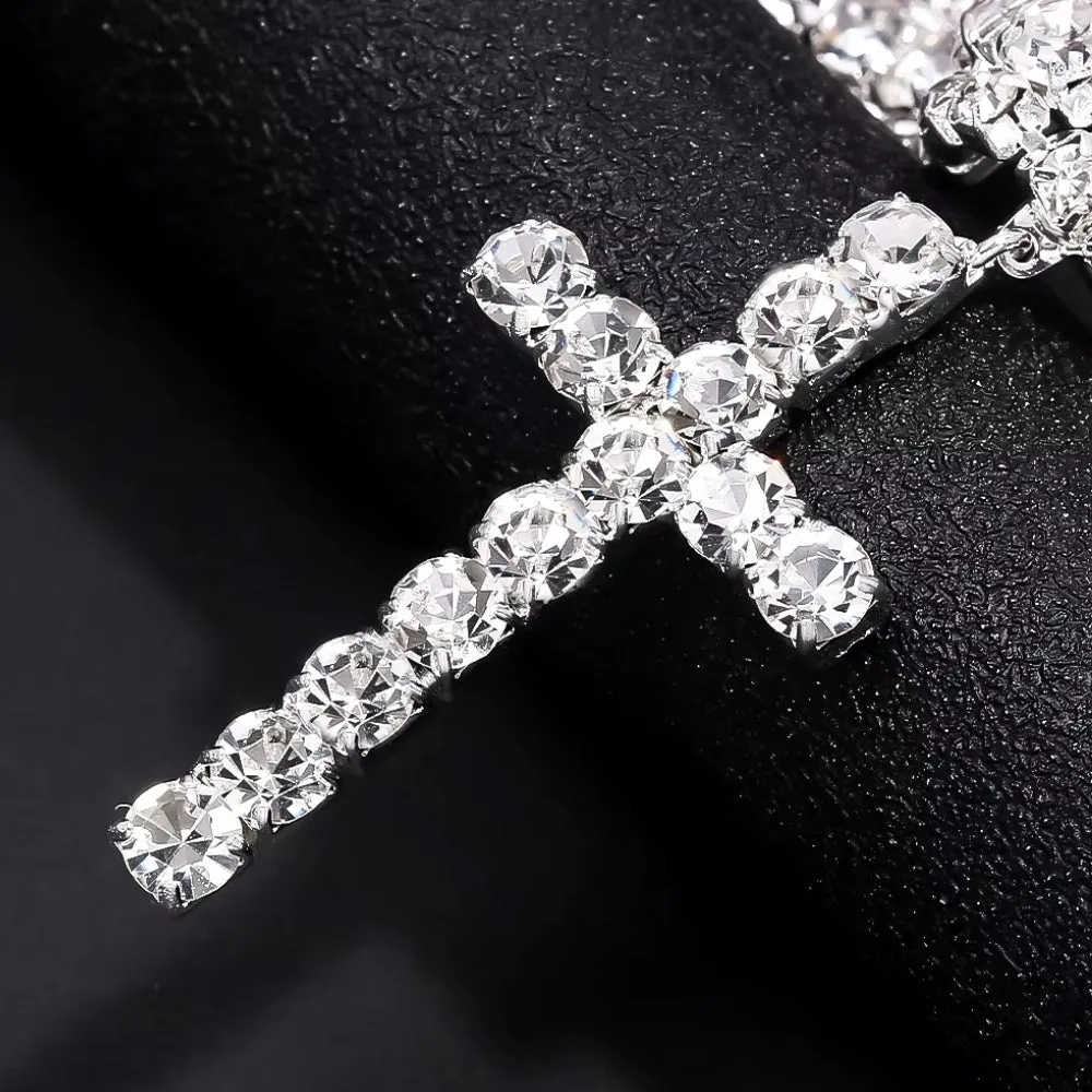 Y2K Rhinestone Cross Choker Necklace